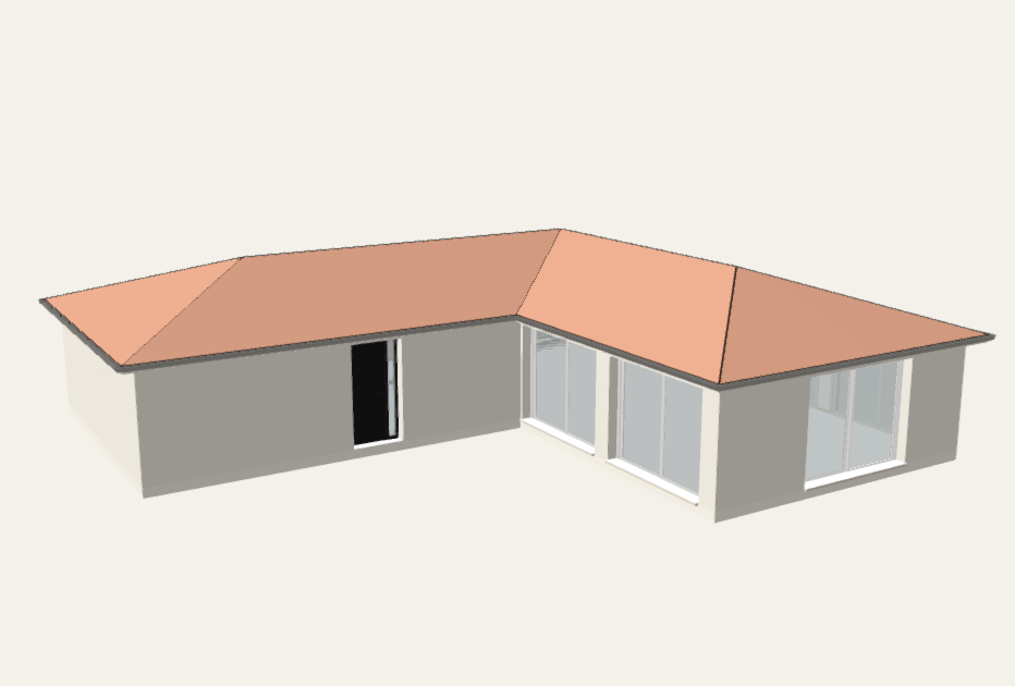 Maquette 3D de la maison, telle qu'exportée depuis CAOCAD.